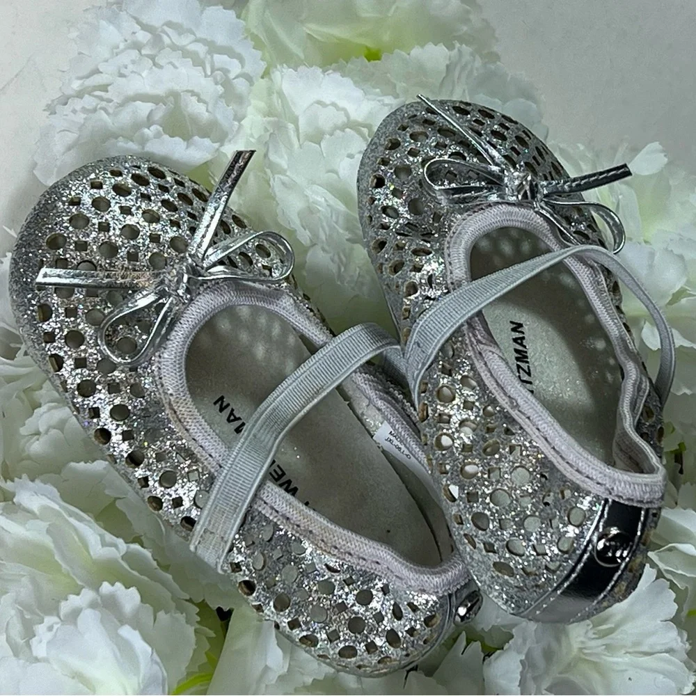 Stuart Weitzman "My First Weitzmans" Silver Glittery Ballet Flats Infant Size 4 - Picture 6 of 15